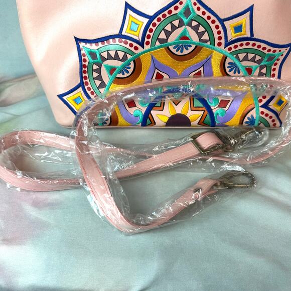 Anuschka Pink Painted & Embroidered Leather Zip Top Tote Crossbody Purse - Picture 6 of 10